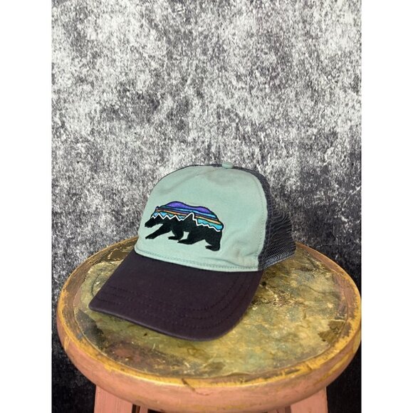 Patagonia Hat One Size light Blue Navy Bear Mountain Trucker camp Baseball hike - Picture 1 of 13